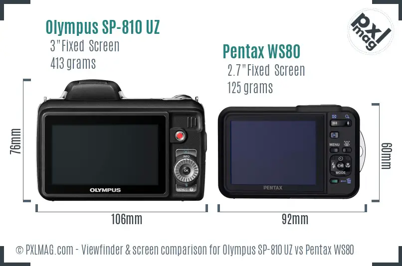 Olympus SP-810 UZ vs Pentax WS80 Screen and Viewfinder comparison