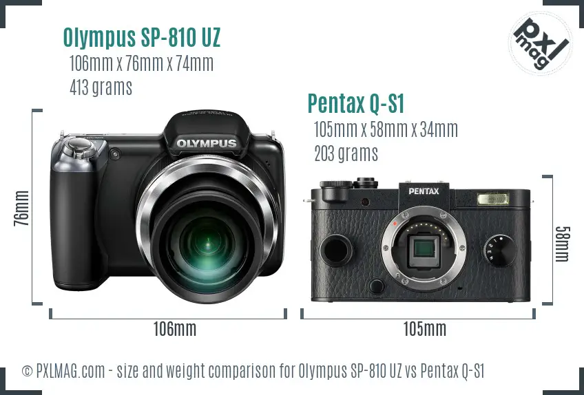 Olympus SP-810 UZ vs Pentax Q-S1 size comparison