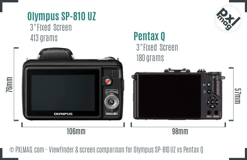 Olympus SP-810 UZ vs Pentax Q Screen and Viewfinder comparison