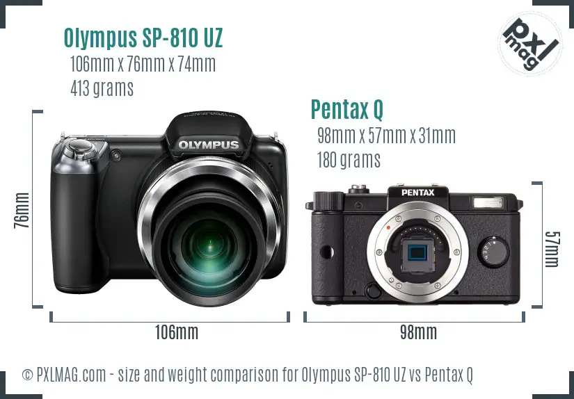 Olympus SP-810 UZ vs Pentax Q size comparison
