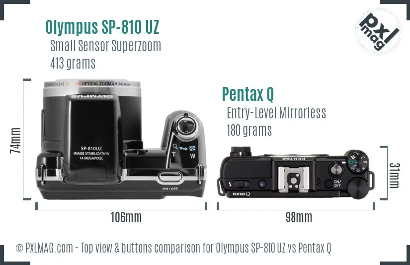 Olympus SP-810 UZ vs Pentax Q top view buttons comparison
