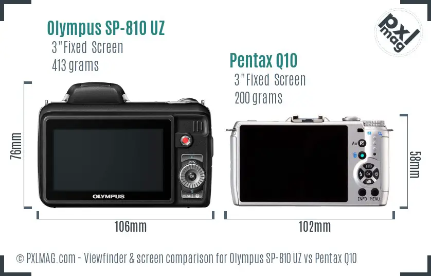 Olympus SP-810 UZ vs Pentax Q10 Screen and Viewfinder comparison