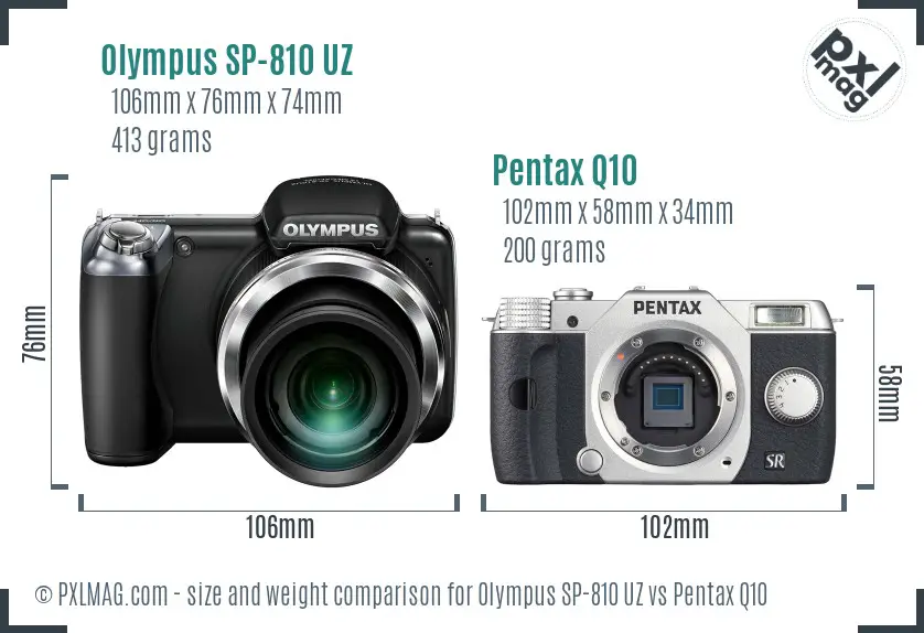 Olympus SP-810 UZ vs Pentax Q10 size comparison