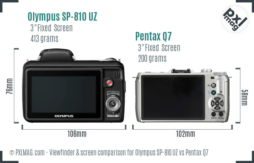 Olympus SP-810 UZ vs Pentax Q7 Screen and Viewfinder comparison