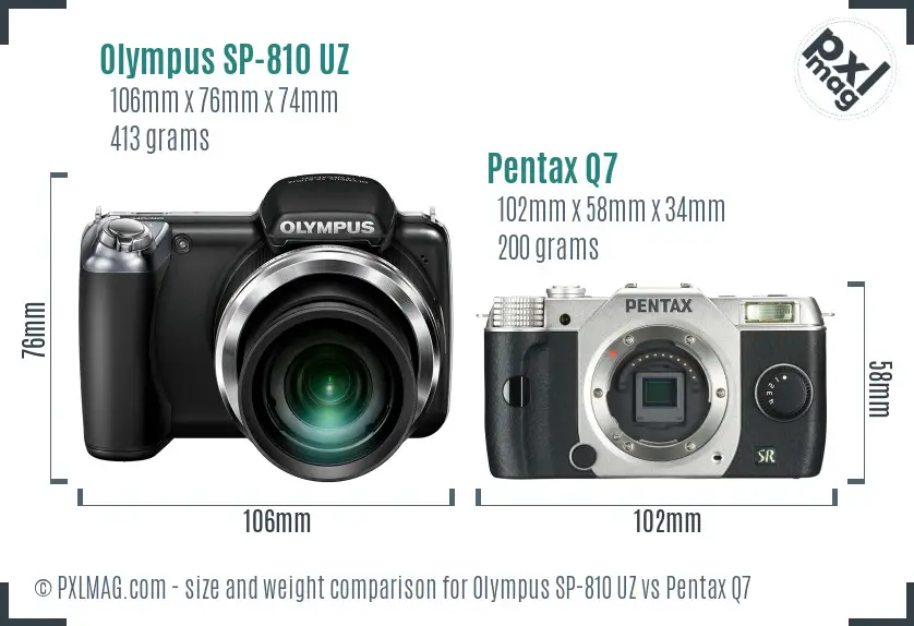 Olympus SP-810 UZ vs Pentax Q7 size comparison