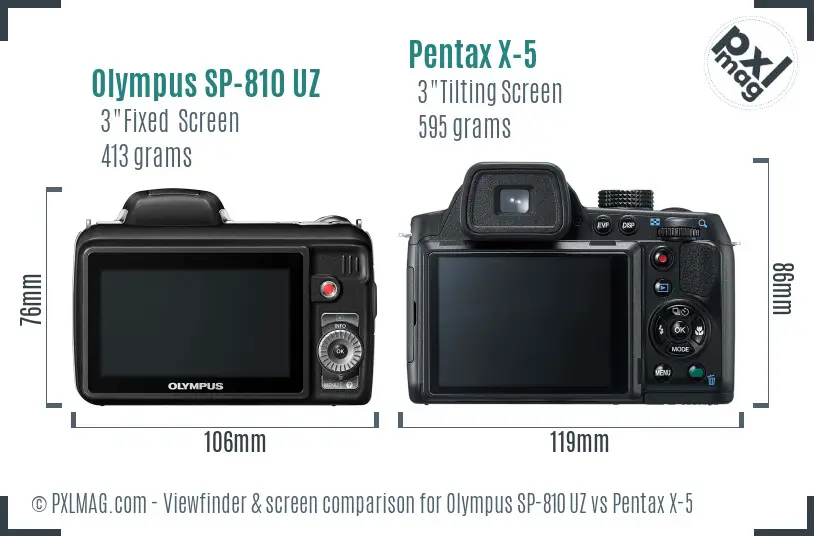 Olympus SP-810 UZ vs Pentax X-5 Screen and Viewfinder comparison