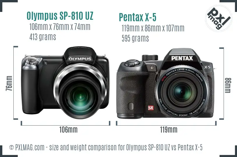 Olympus SP-810 UZ vs Pentax X-5 size comparison