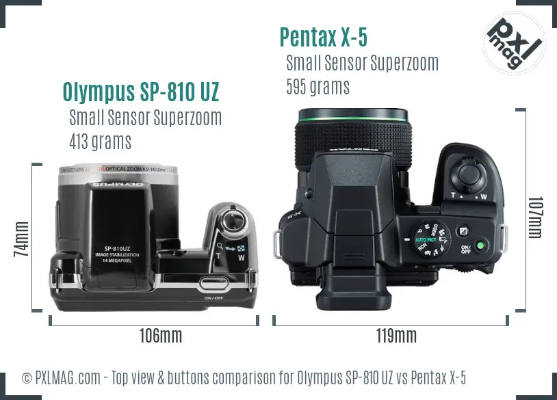 Olympus SP-810 UZ vs Pentax X-5 top view buttons comparison