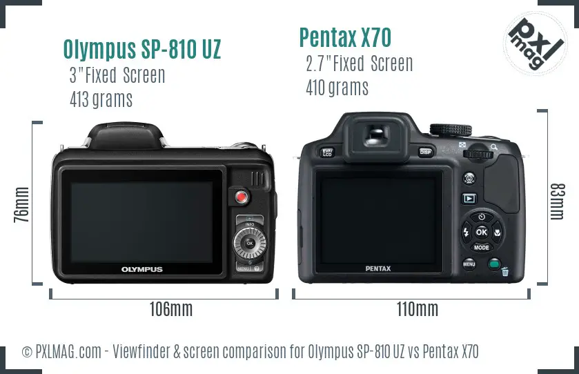 Olympus SP-810 UZ vs Pentax X70 Screen and Viewfinder comparison