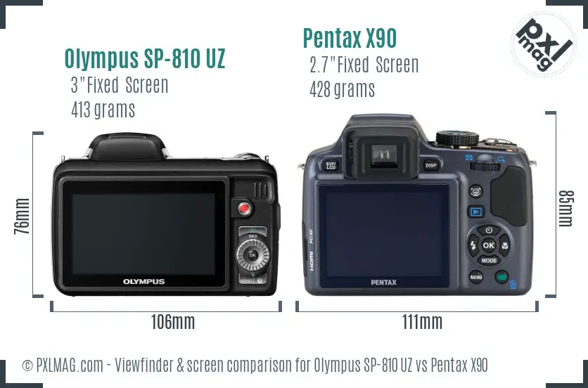 Olympus SP-810 UZ vs Pentax X90 Screen and Viewfinder comparison Olympus SP-810 UZ vs Pentax X90 Screen and Viewfinder comparison