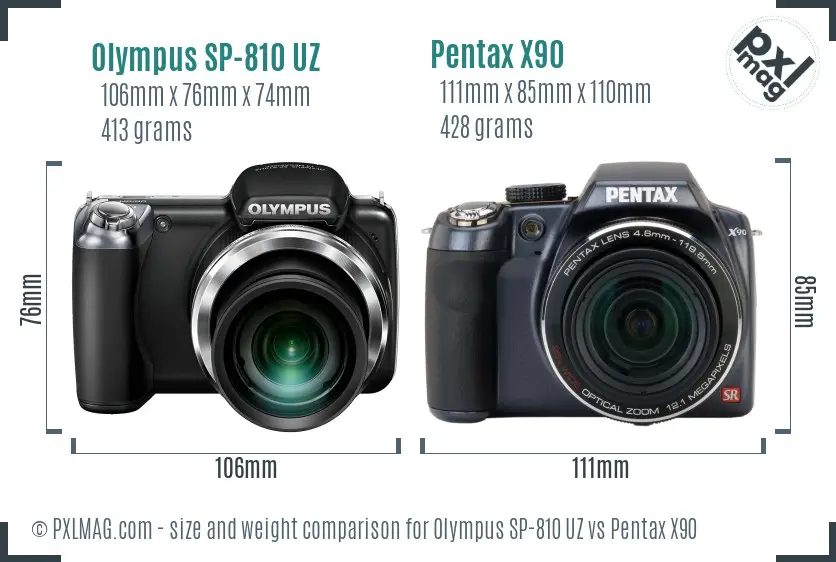 Olympus SP-810 UZ vs Pentax X90 size comparison Olympus SP-810 UZ vs Pentax X90 size comparison