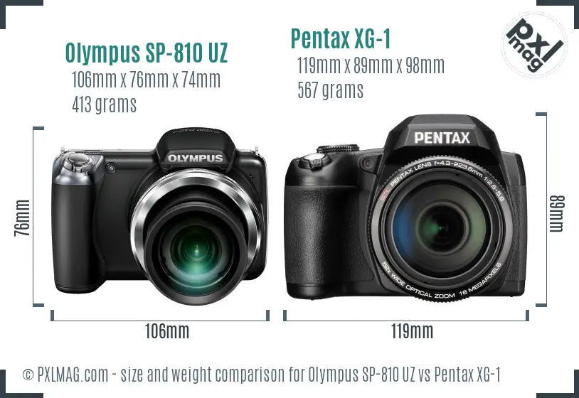 Olympus SP-810 UZ vs Pentax XG-1 size comparison Olympus SP-810 UZ vs Pentax XG-1 size comparison