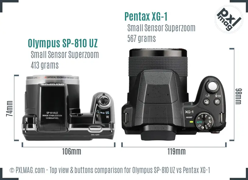 Olympus SP-810 UZ vs Pentax XG-1 top view buttons comparison Olympus SP-810 UZ vs Pentax XG-1 top view buttons comparison