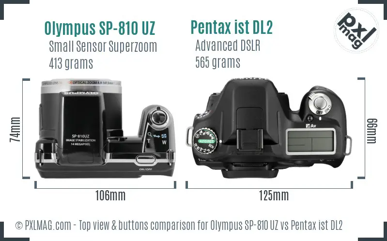 Olympus SP-810 UZ vs Pentax ist DL2 top view buttons comparison