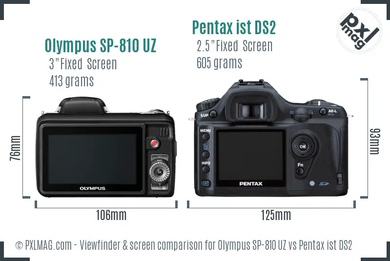 Olympus SP-810 UZ vs Pentax ist DS2 Screen and Viewfinder comparison