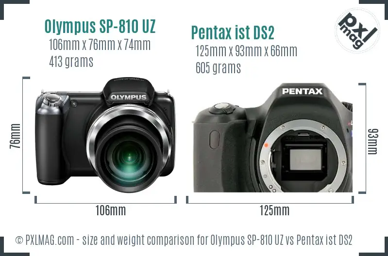 Olympus SP-810 UZ vs Pentax ist DS2 size comparison