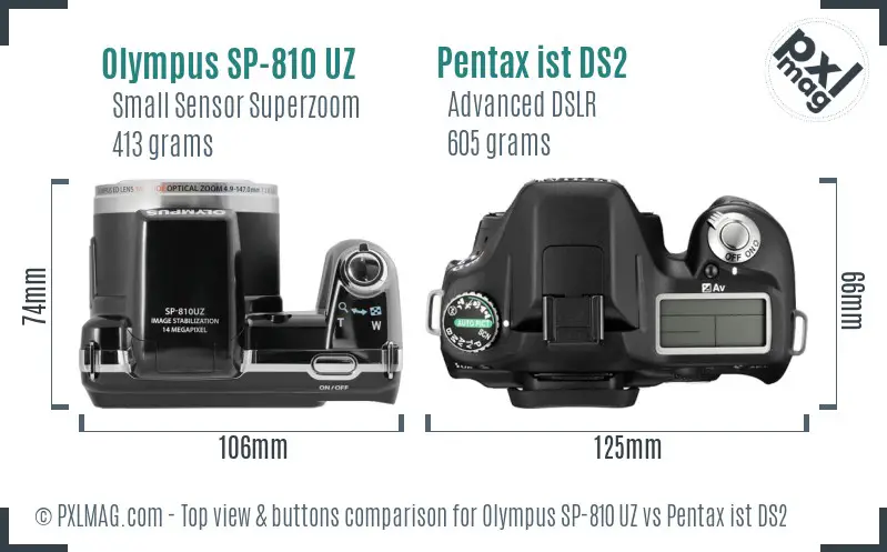 Olympus SP-810 UZ vs Pentax ist DS2 top view buttons comparison