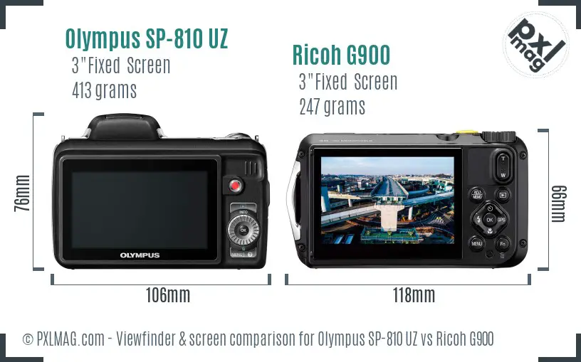 Olympus SP-810 UZ vs Ricoh G900 Screen and Viewfinder comparison