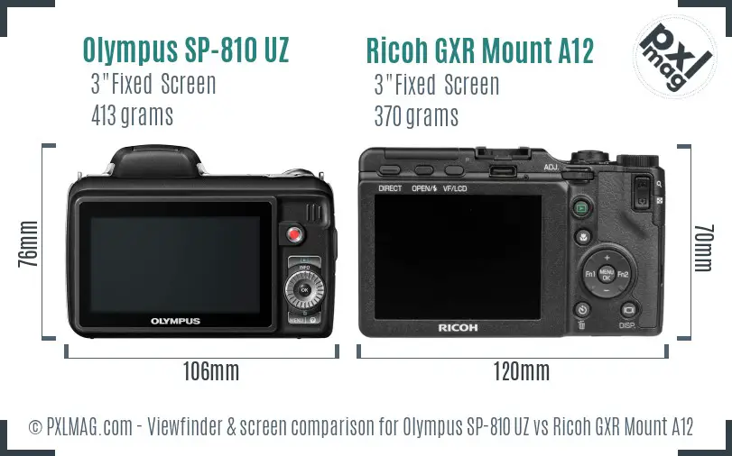 Olympus SP-810 UZ vs Ricoh GXR Mount A12 Screen and Viewfinder comparison