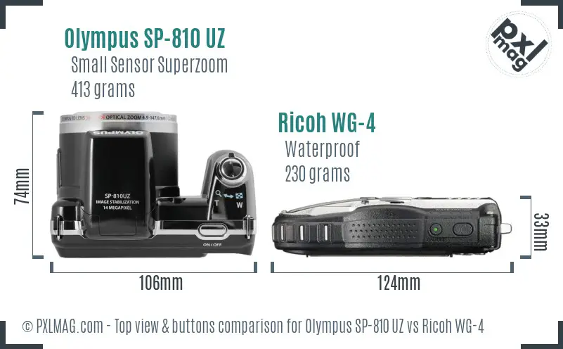 Olympus SP-810 UZ vs Ricoh WG-4 top view buttons comparison