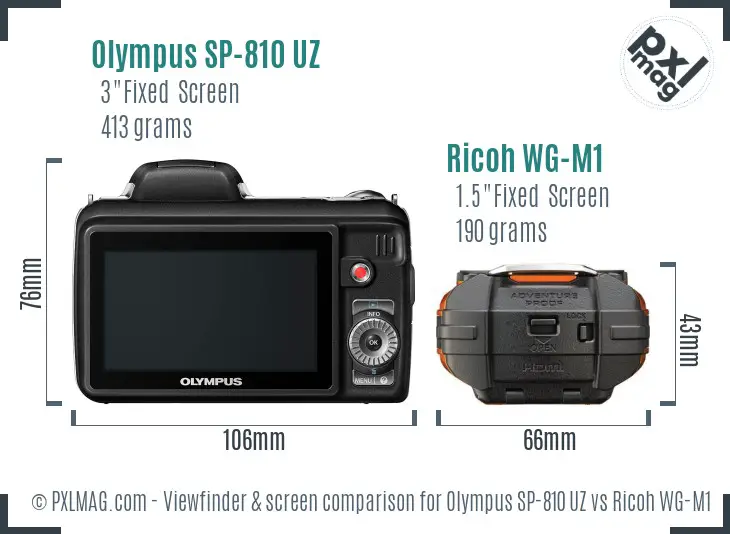 Olympus SP-810 UZ vs Ricoh WG-M1 Screen and Viewfinder comparison