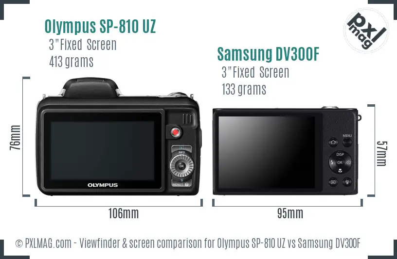 Olympus SP-810 UZ vs Samsung DV300F Screen and Viewfinder comparison