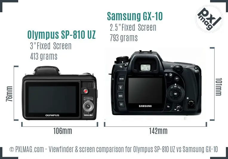 Olympus SP-810 UZ vs Samsung GX-10 Screen and Viewfinder comparison