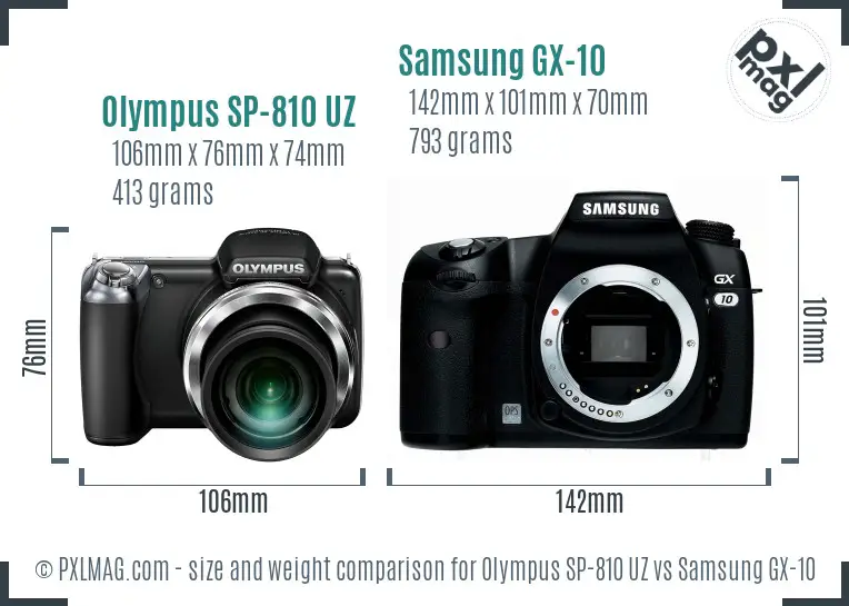 Olympus SP-810 UZ vs Samsung GX-10 size comparison