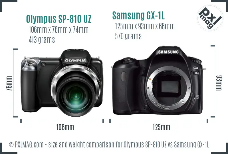 Olympus SP-810 UZ vs Samsung GX-1L size comparison Olympus SP-810 UZ vs Samsung GX-1L size comparison