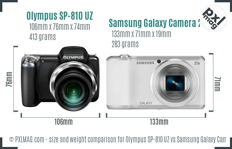 Olympus SP-810 UZ vs Samsung Galaxy Camera 2 size comparison