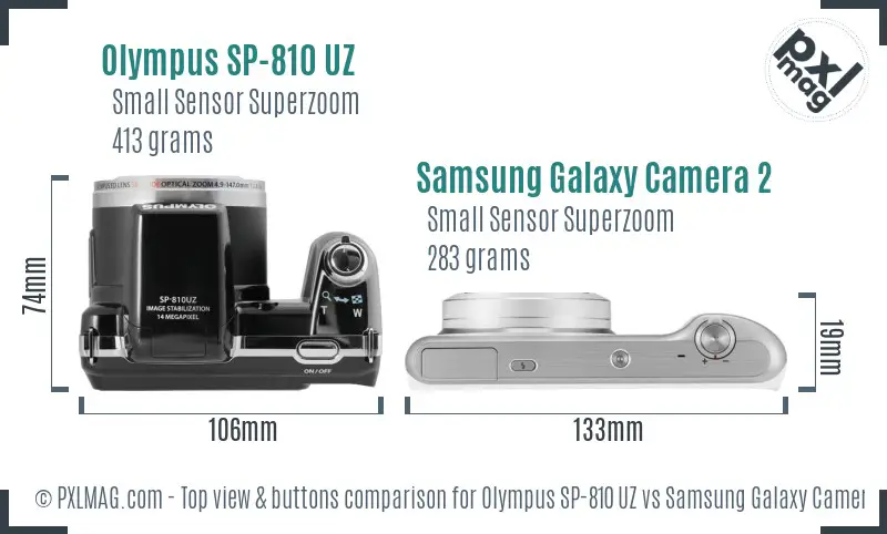 Olympus SP-810 UZ vs Samsung Galaxy Camera 2 top view buttons comparison