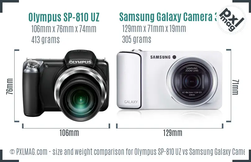 Olympus SP-810 UZ vs Samsung Galaxy Camera 3G size comparison