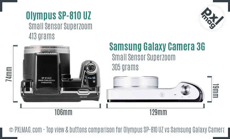 Olympus SP-810 UZ vs Samsung Galaxy Camera 3G top view buttons comparison