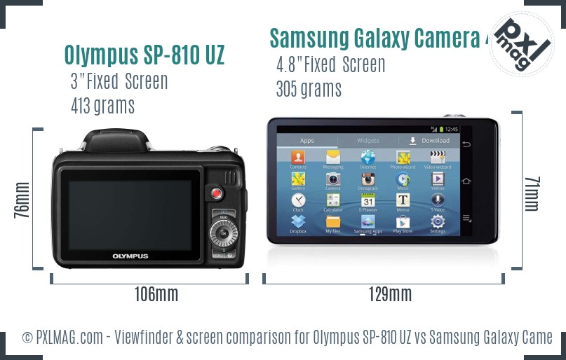 Olympus SP-810 UZ vs Samsung Galaxy Camera 4G Screen and Viewfinder comparison