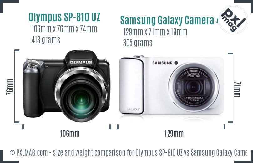 Olympus SP-810 UZ vs Samsung Galaxy Camera 4G size comparison