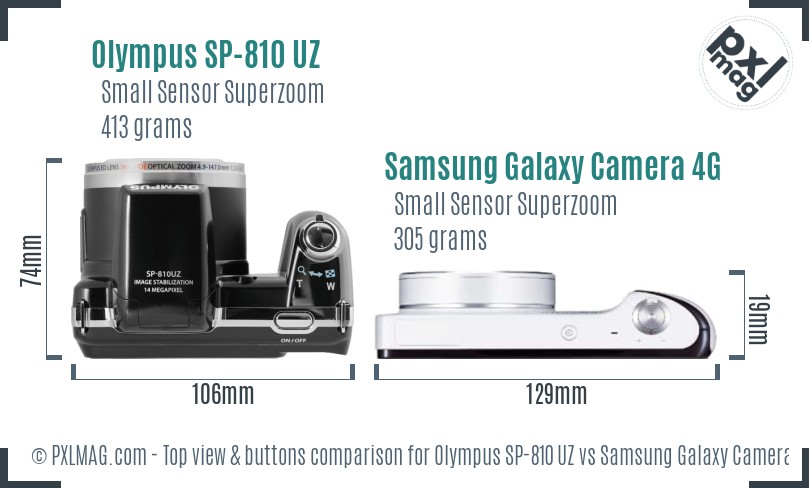 Olympus SP-810 UZ vs Samsung Galaxy Camera 4G top view buttons comparison