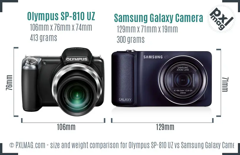 Olympus SP-810 UZ vs Samsung Galaxy Camera size comparison