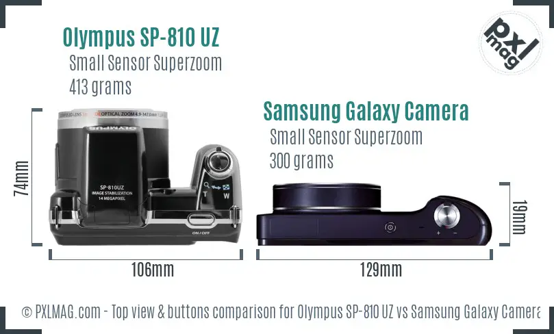 Olympus SP-810 UZ vs Samsung Galaxy Camera top view buttons comparison