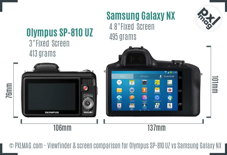 Olympus SP-810 UZ vs Samsung Galaxy NX Screen and Viewfinder comparison