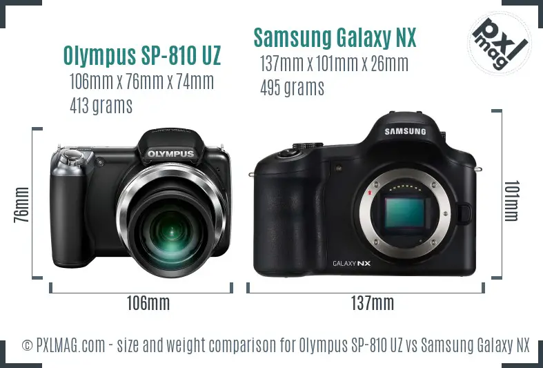 Olympus SP-810 UZ vs Samsung Galaxy NX size comparison