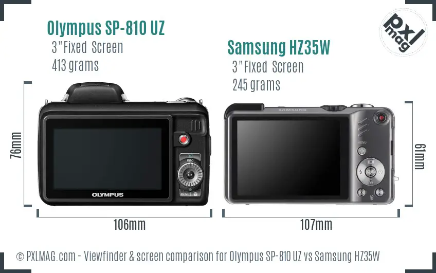 Olympus SP-810 UZ vs Samsung HZ35W Screen and Viewfinder comparison