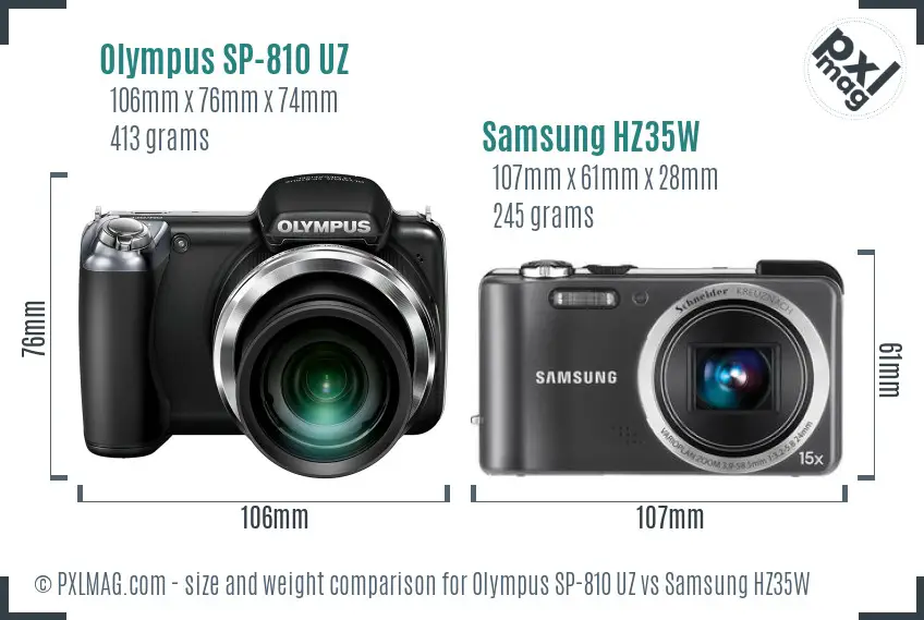 Olympus SP-810 UZ vs Samsung HZ35W size comparison
