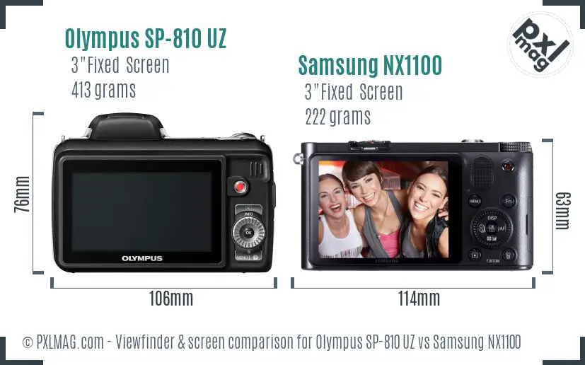 Olympus SP-810 UZ vs Samsung NX1100 Screen and Viewfinder comparison Olympus SP-810 UZ vs Samsung NX1100 Screen and Viewfinder comparison