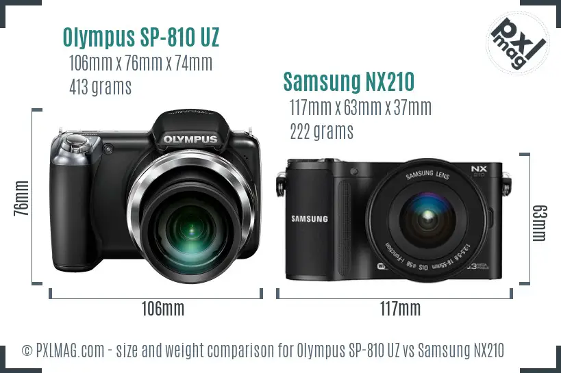 Olympus SP-810 UZ vs Samsung NX210 size comparison