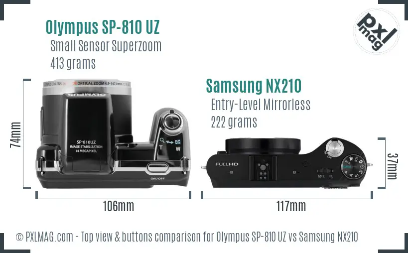 Olympus SP-810 UZ vs Samsung NX210 top view buttons comparison