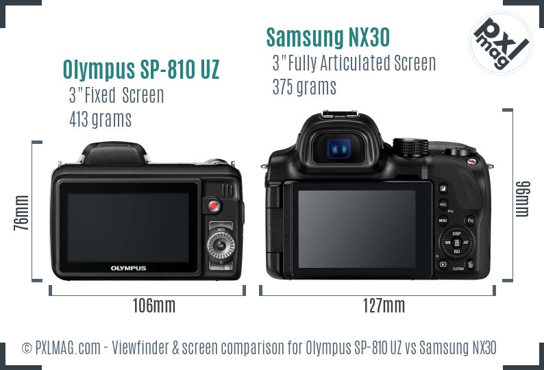 Olympus SP-810 UZ vs Samsung NX30 Screen and Viewfinder comparison