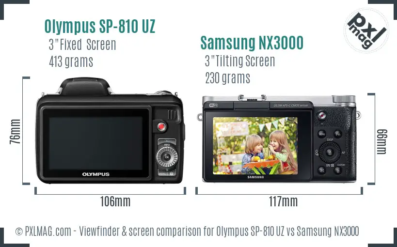 Olympus SP-810 UZ vs Samsung NX3000 Screen and Viewfinder comparison