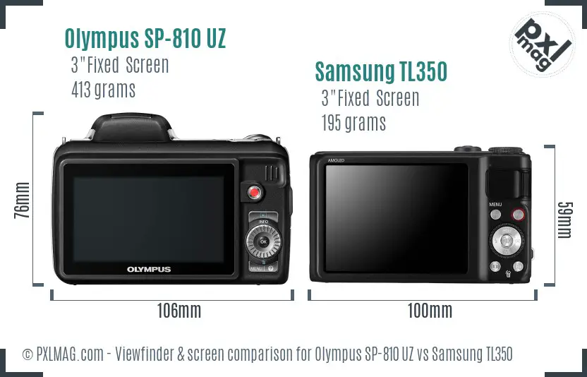 Olympus SP-810 UZ vs Samsung TL350 Screen and Viewfinder comparison
