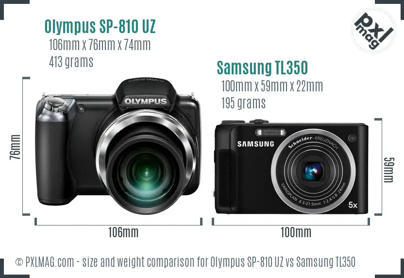 Olympus SP-810 UZ vs Samsung TL350 size comparison