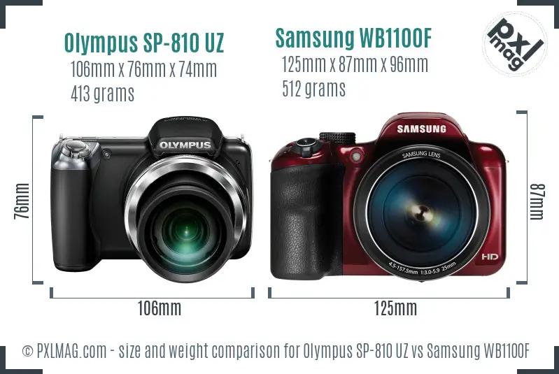 Olympus SP-810 UZ vs Samsung WB1100F size comparison Olympus SP-810 UZ vs Samsung WB1100F size comparison